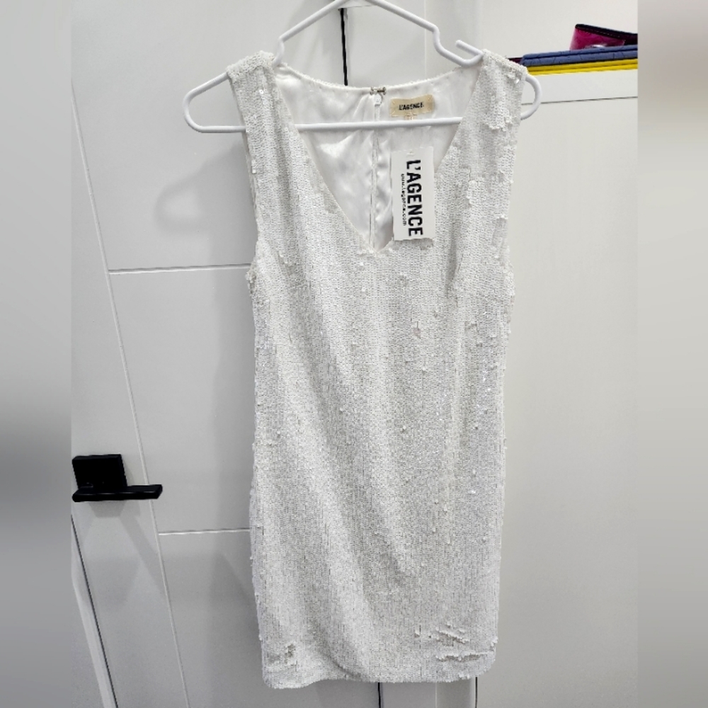 NWT. L'AGENCE white sequin dress
